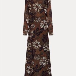 Zara Printed Tulle Floral Backless Dress